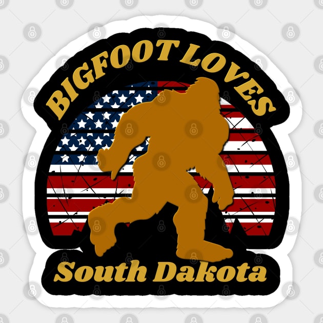 Bigfoot loves America and South Dakota too Sticker by Scovel Design Shop